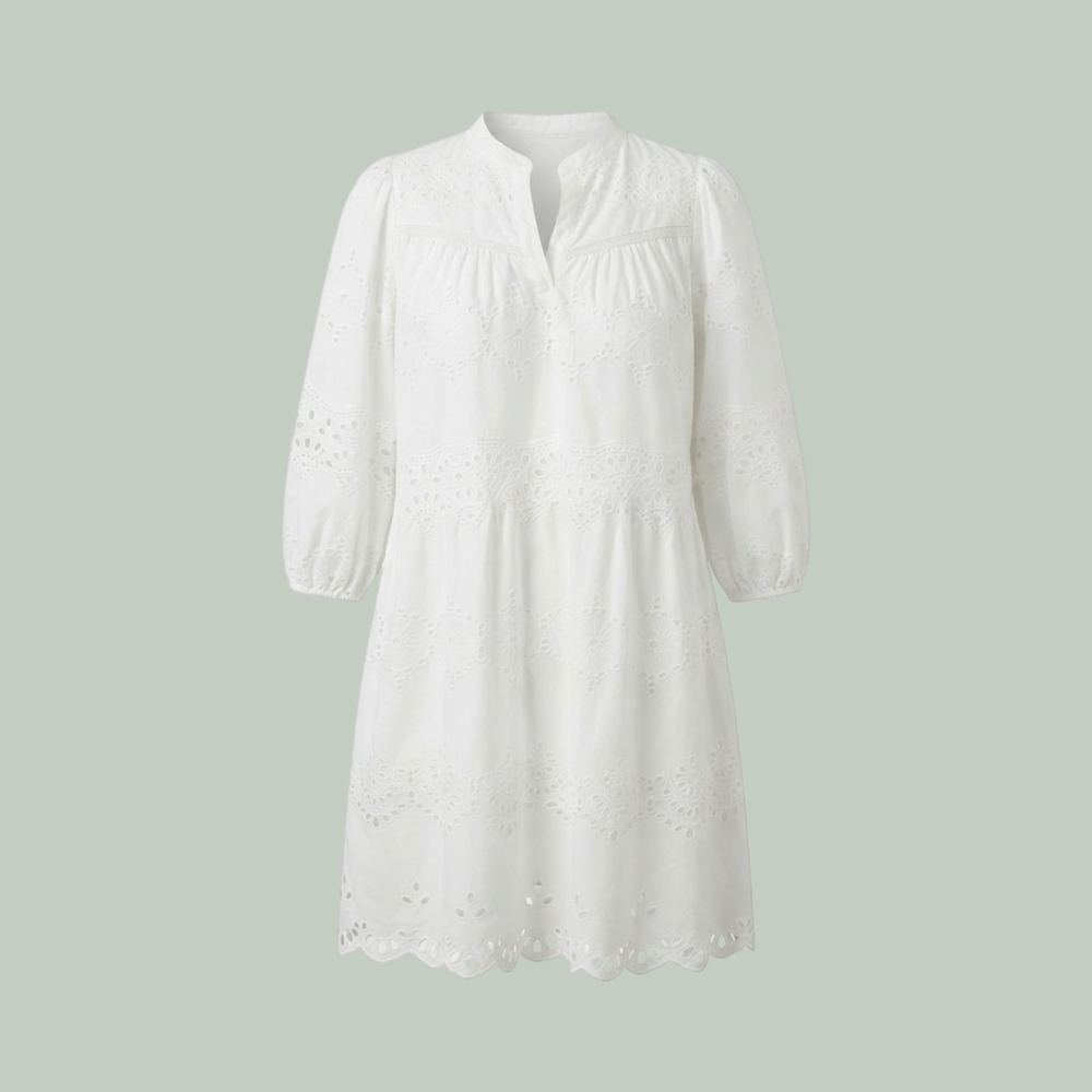 Unbranded Eyelet Dress Women L White Good Floral Lace Babydoll Puff Sleeve
